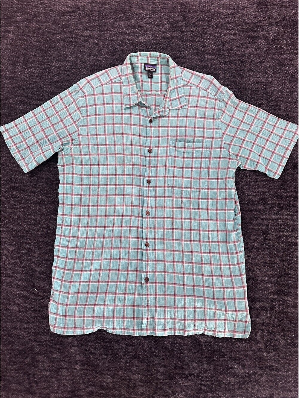 Patagonia Organic Cotton Shirt Men’s XL Plaid Short Sleeve Button Up Green